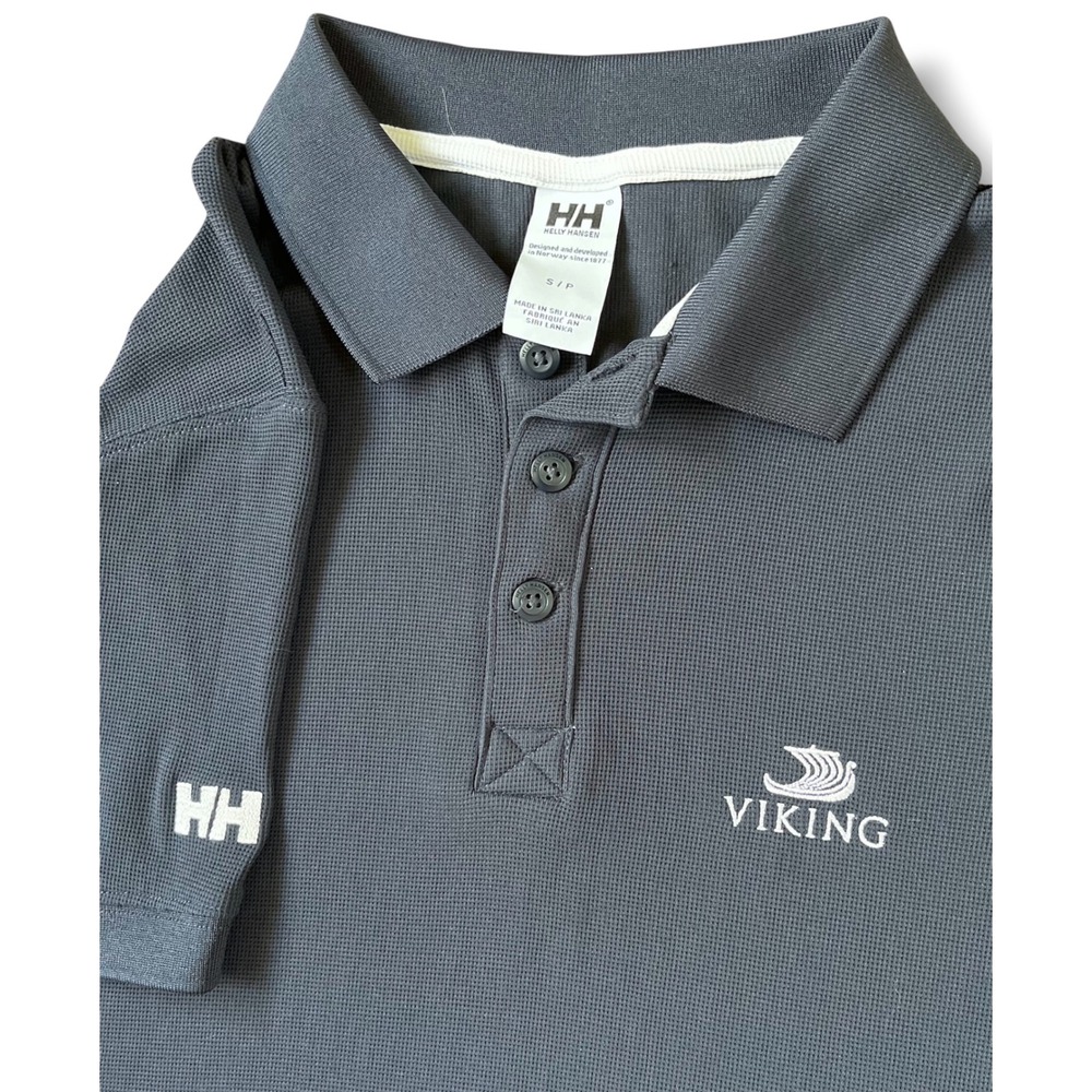 Helly Hansen Viking Cruises Navy Blue Waffle Knit Polo Shirt Mens Small HH Logo
